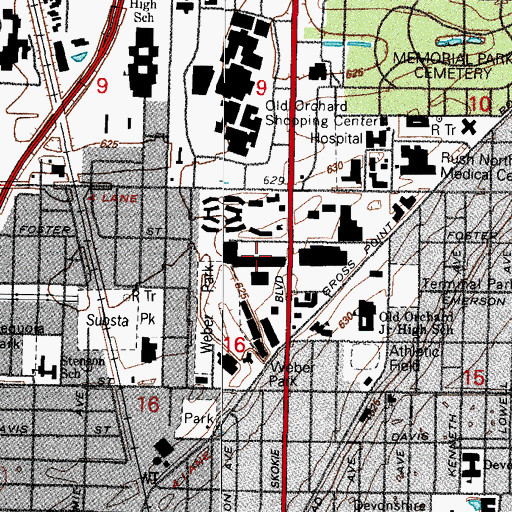 Topographic Map of Fashion Square Shopping Center, IL