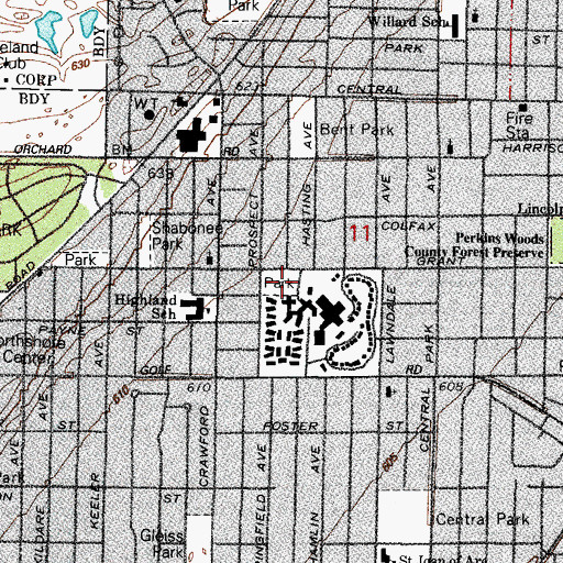 Topographic Map of Cartright Park, IL