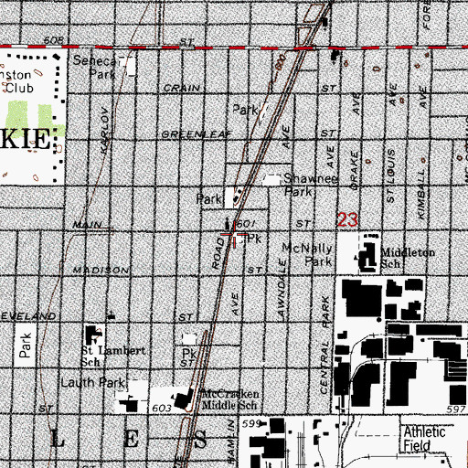 Topographic Map of Main - Hamlin Tennis Center, IL