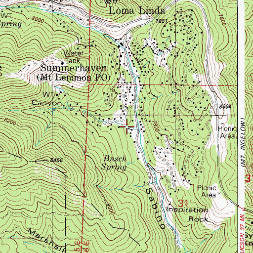 Topographic Map of Summerhaven Post Office (historical), AZ