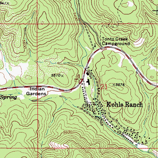 Topographic Map of Kohls Ranch Post Office (historical), AZ