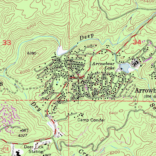 Topographic Map of Arrowbear Lake Post Office (historical), CA