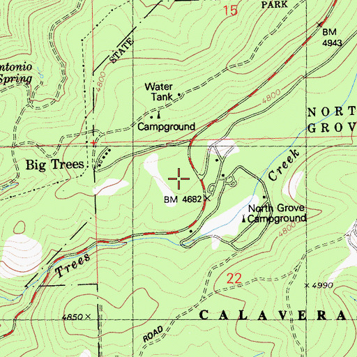 Topographic Map of Bigtrees Post Office (historical), CA