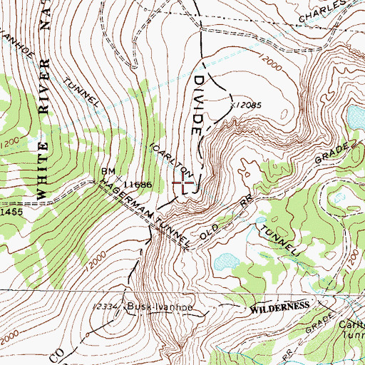 Topographic Map of Ivanhoe Tunnel, CO