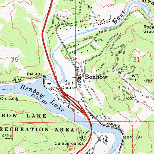Topographic Map of Benbow Post Office (historical), CA