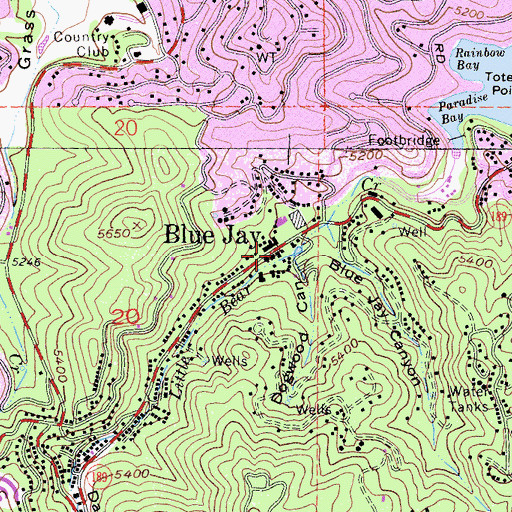 Topographic Map of Blue Jay Post Office (historical), CA