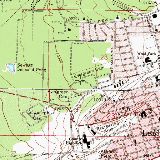 Topographic Map of Evergreen Cemetery, CO