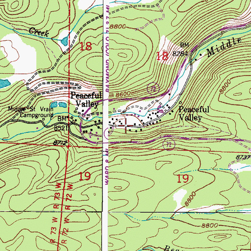 Topographic Map of Peaceful Valley Post Office (historical), CO