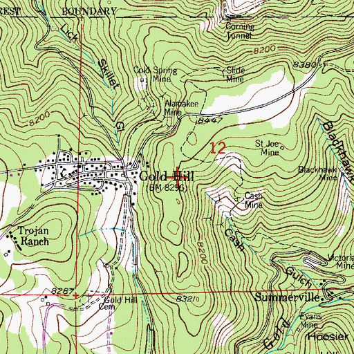 Topographic Map of Gold Hill Post Office (historical), CO