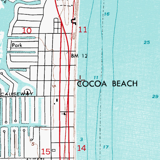 Topographic Map of Cocoa Beach Post Office (historical), FL