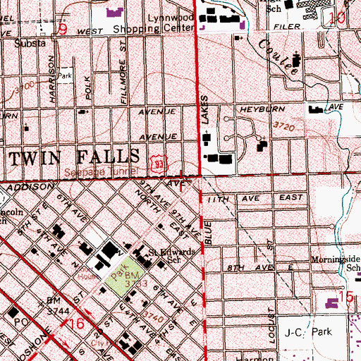 Topographic Map of Twin Falls Post Office (historical), ID