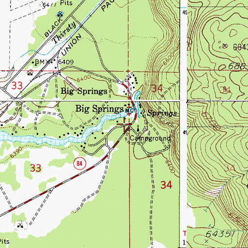Topographic Map of Big Springs Post Office (historical), ID