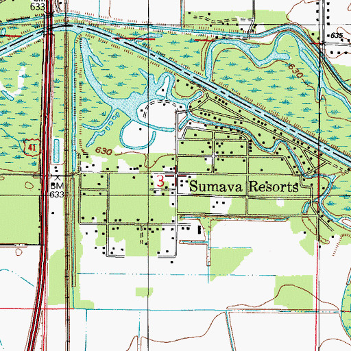 Topographic Map of Sumava Resorts Post Office (historical), IN