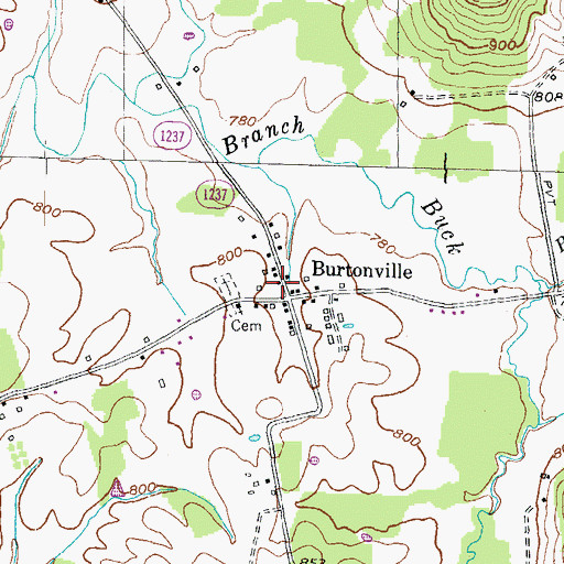 Topographic Map of Burtonville Post Office (historical), KY