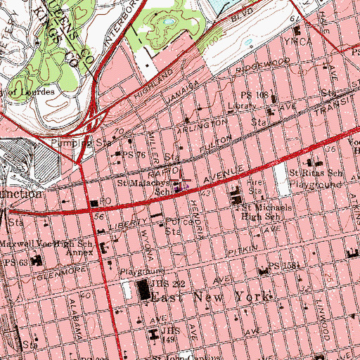 Topographic Map of Cypress Hills, NY