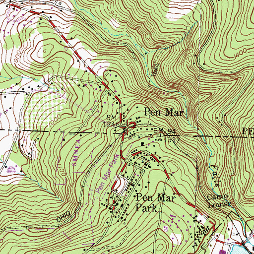 Topographic Map of Pen Mar Post Office (historical), PA