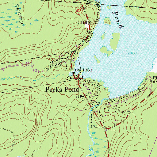 Topographic Map of Pecks Pond Post Office (historical), PA