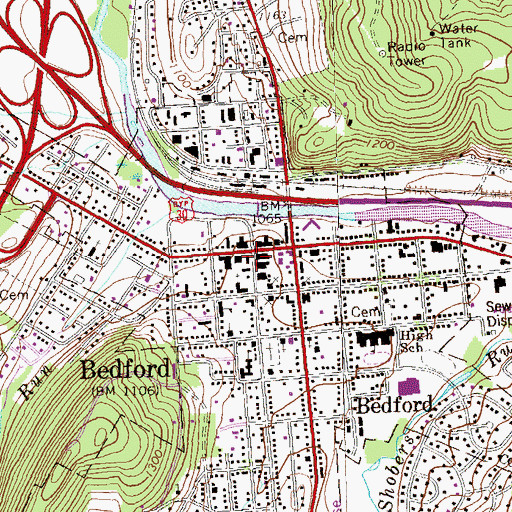 Topographic Map of Bedford Springs Post Office (historical), PA