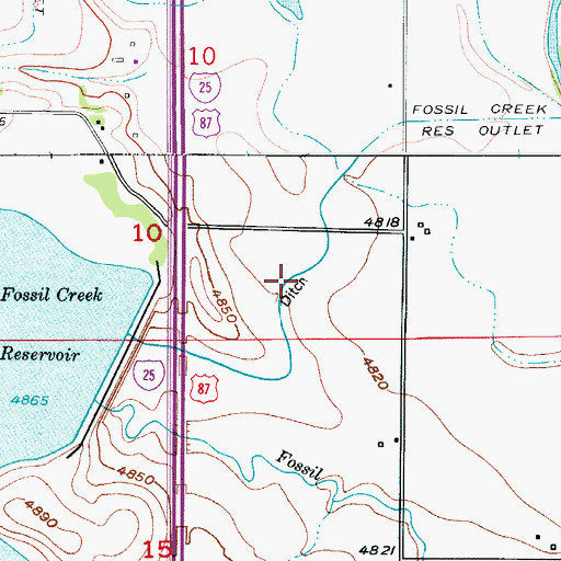 Topographic Map of Fossil Creek Reservoir Outlet, CO