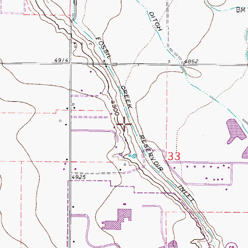 Topographic Map of Fossil Creek Reservoir Inlet, CO