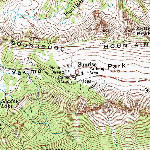 Topographic Map of Sunrise Lodge Post Office (historical), WA