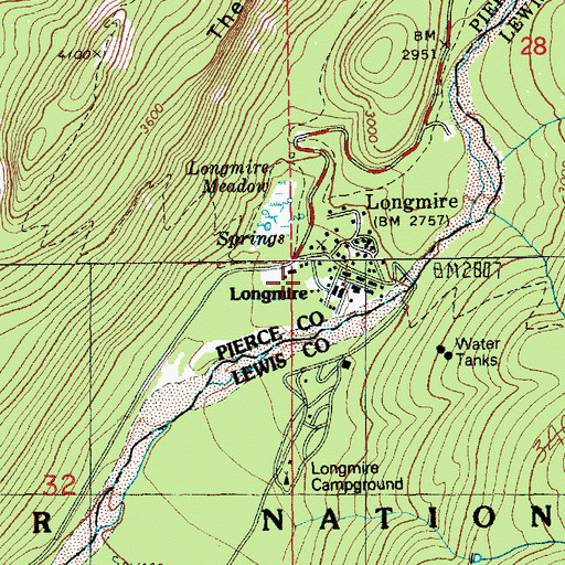 Topographic Map of Longmire Post Office (historical), WA