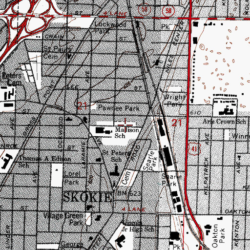 Topographic Map of Skokie Park Tennis Center, IL