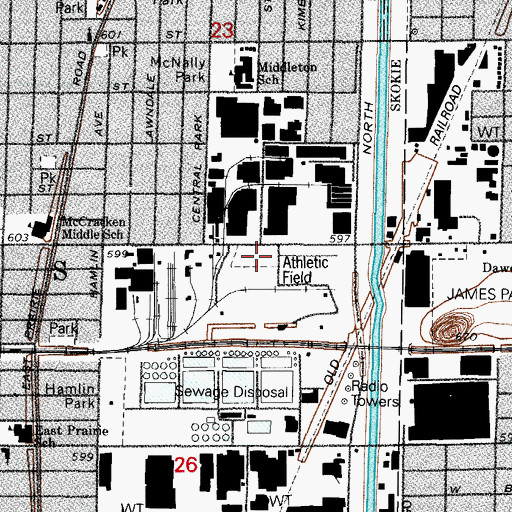 Topographic Map of Skokie Sports Park, IL