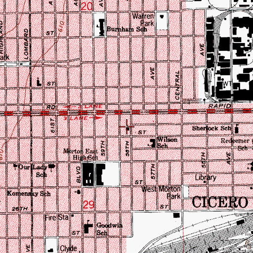 Topographic Map of Fiftyeighth Avenue Baptist Church, IL