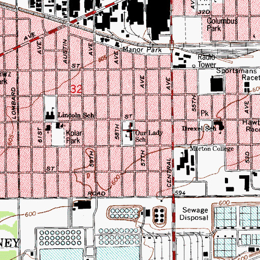 Topographic Map of Our Lady of Charity Church, IL