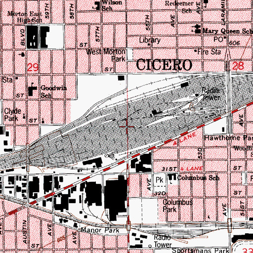 Topographic Map of Hawthorne Yard, IL