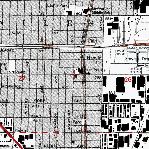 Topographic Map of Temple Beth Israel School (historical), IL