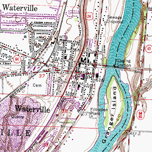 Topographic Map of Waterville Post Office, OH