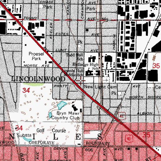 Topographic Map of Lincolnwood Public Library, IL