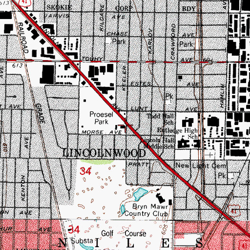 Topographic Map of Lincolnwood Village Hall, IL