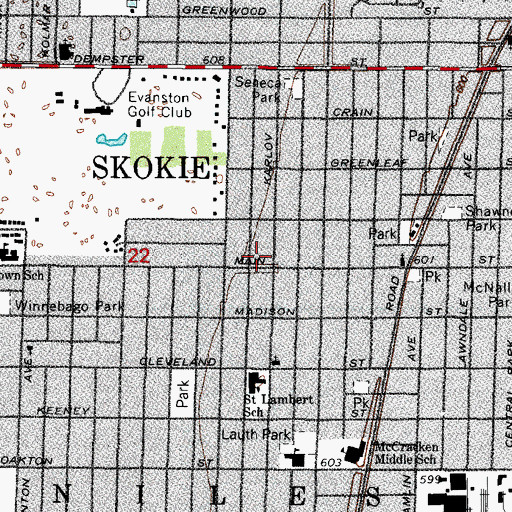 Topographic Map of Skokie Central Congregation, IL