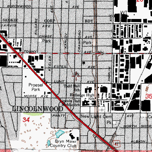 Topographic Map of Keystone Park, IL