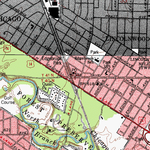 Topographic Map of Edgebrook Post Office, IL