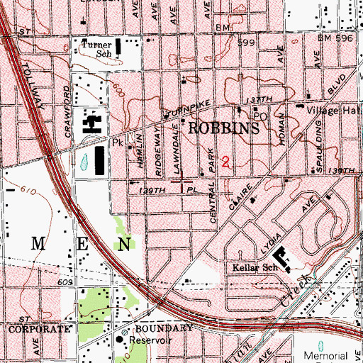 Topographic Map of One Hundred Thirtyninth Street House of God, IL