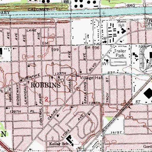 Topographic Map of Robbins Village Hall, IL