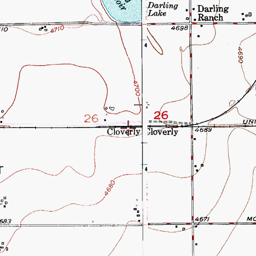 Topographic Map of Cloverly, CO