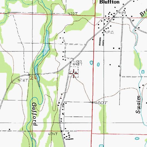 Topographic Map of Bluffton Cemetery, AR