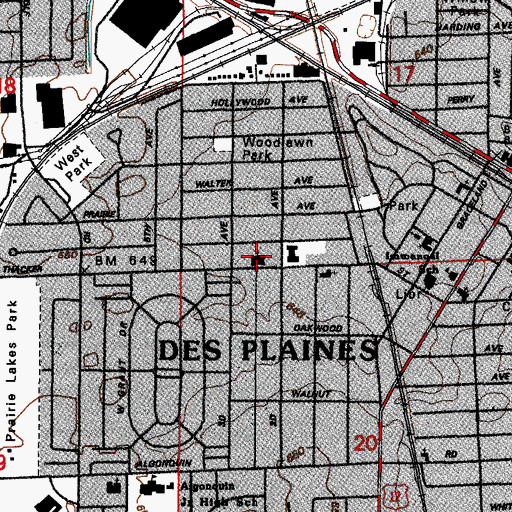 Topographic Map of Des Plaines Bible Church, IL