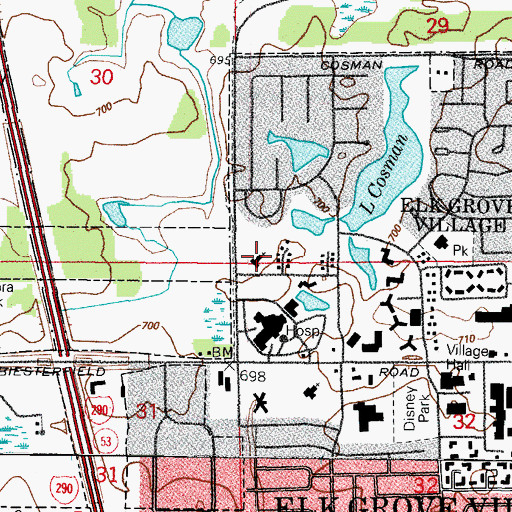 Topographic Map of Elk Grove Baptist Church, IL