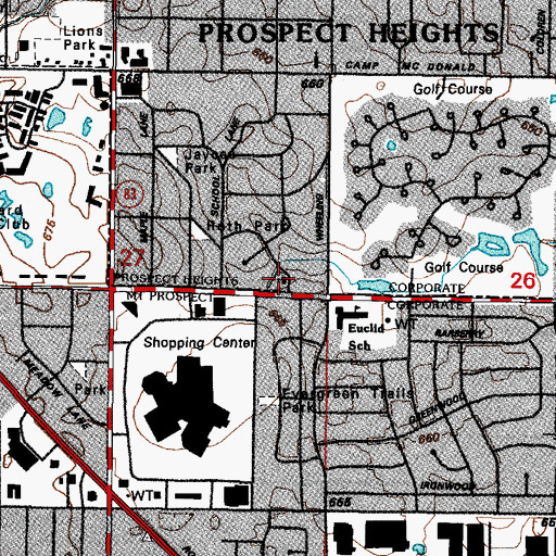 Topographic Map of Prospect Christian Church, IL
