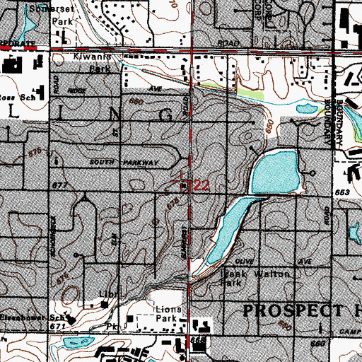 Topographic Map of Prospect Heights Community Church, IL