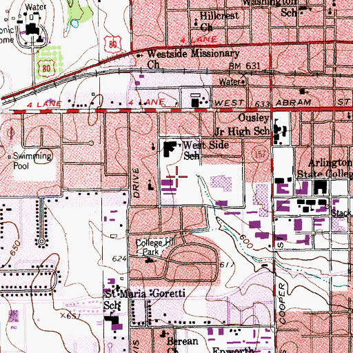 Topographic Map of Arlington Tennis Center - University of Texas, TX