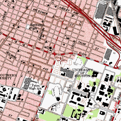 Topographic Map of Carl Lewis International Track and Field Complex, TX