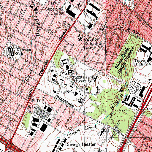 Topographic Map of Saint Edwards University Track Field, TX