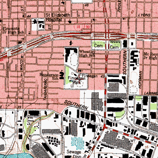 Topographic Map of Finnigan Park Baseball Field, TX